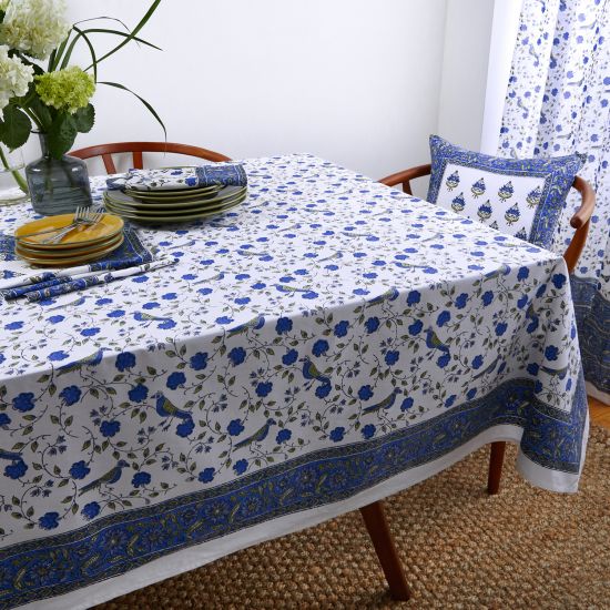 Birds On Vine Tablecloth - Blue